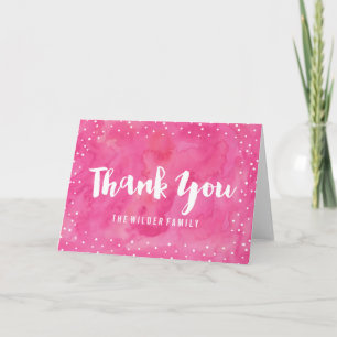 Pink Watercolor Baby Shower   Thank You Card