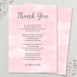 Pink watercolor Baby Shower Thank you note + poem