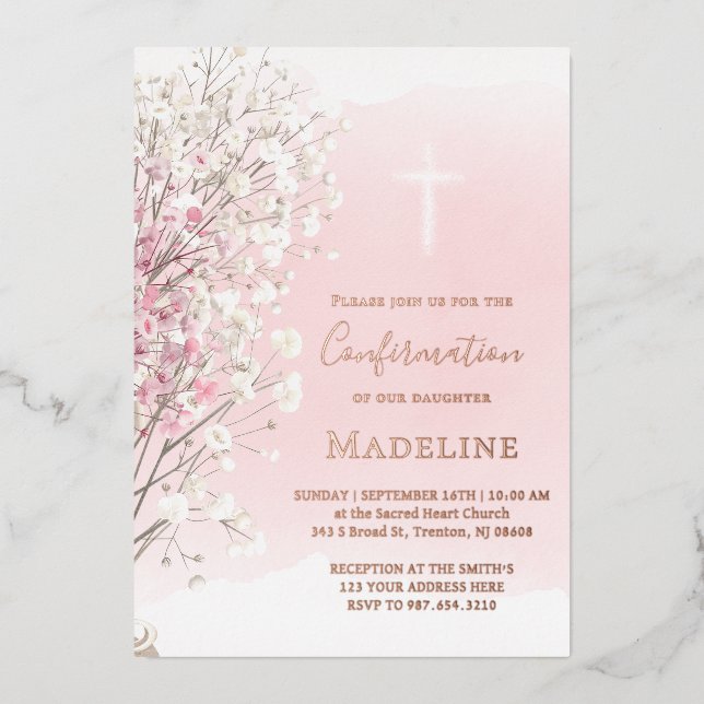 pink watercolor baby's breath |  Confirmation (Front)