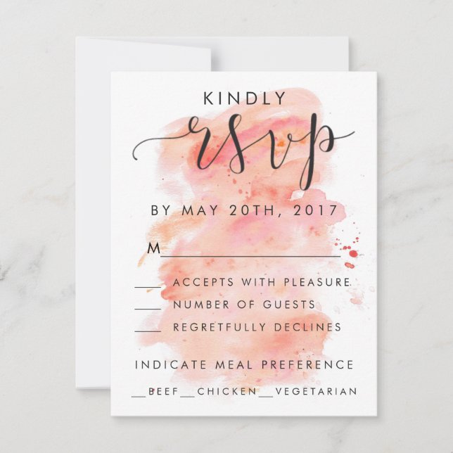 Pink Watercolor Background RSVP Invitation Card (Front)
