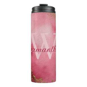 Pink Watercolor Background with Gold Glitter Thermal Tumbler