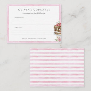 Pink Watercolor Baking Birthday Bash Recipe Card