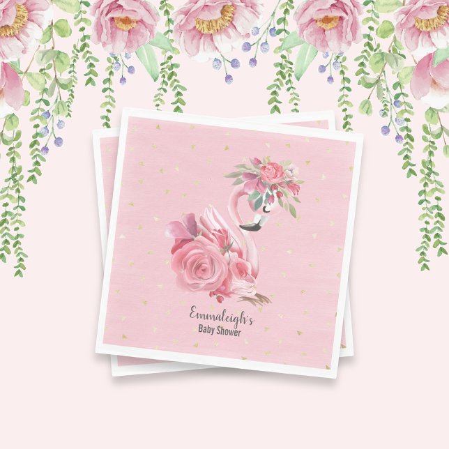 Pink Watercolor Ballerina Flamingo Baby Shower Napkin (Creator Uploaded)