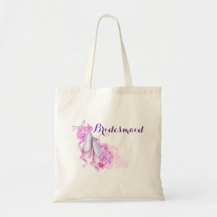 Pink Watercolor Ballet Shoes Bridesmaid Tote Bag