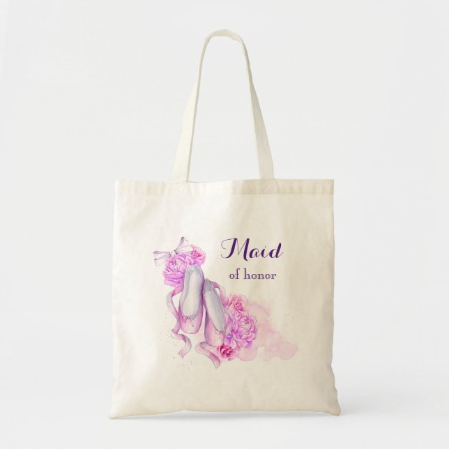 Pink Watercolor Ballet Shoes Maid of Honour Tote Bag (Front)