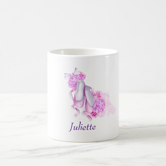 Pink Watercolor Ballet Shoes Personalised Coffee Mug (Center)
