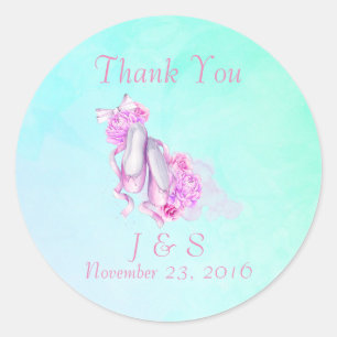 Pink Watercolor Ballet Shoes Wedding Thank You Classic Round Sticker