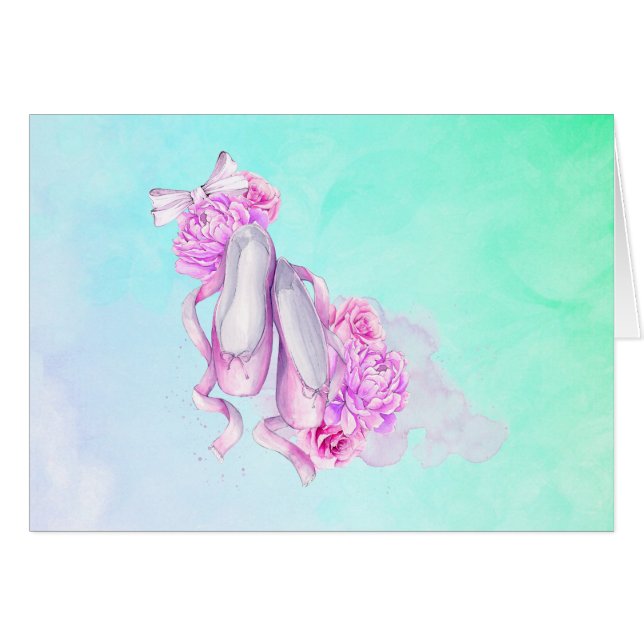 Pink Watercolor Ballet Shoes with Peonies and Bow (Front Horizontal)