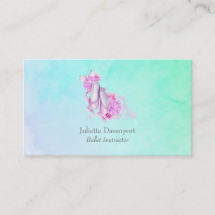 Pink Watercolor Ballet Shoes with Peonies and Bow Business Card