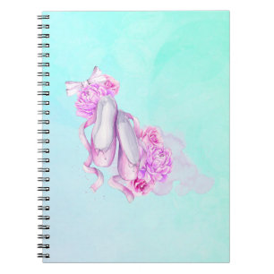 Pink Watercolor Ballet Shoes with Peonies and Bow Notebook