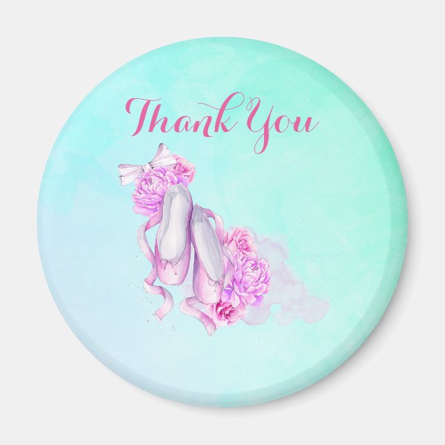 Pink Watercolor Ballet Slippers Thank You Magnet (Front)