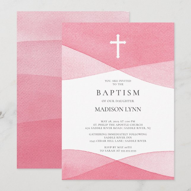 Pink Watercolor Baptism Invitation (Front/Back)