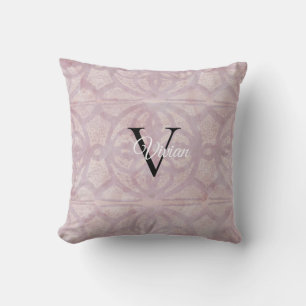 Pink Watercolor Batik Monogram Name Cushion