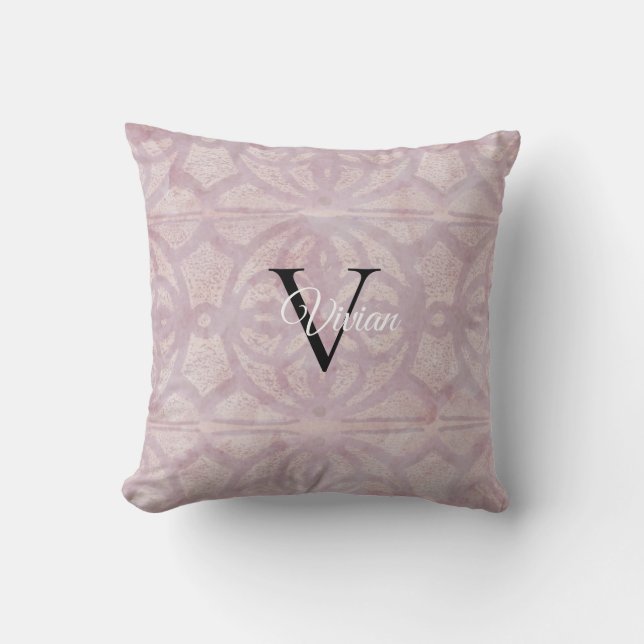 Pink Watercolor Batik Monogram Name Cushion (Front)