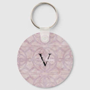 Pink Watercolor Batik Monogram Name Key Ring
