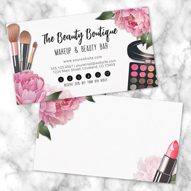 Pink Watercolor Beauty Makeup Artist Business Loyalty Card (Pink Watercolor Beauty Makeup Artist Business Loyalty Card)
