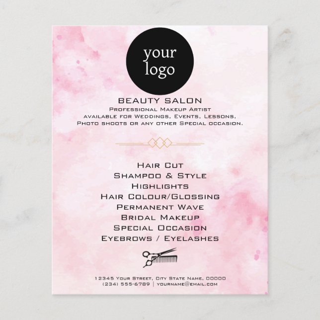 Pink Watercolor Beauty Salon Flyer (Front)