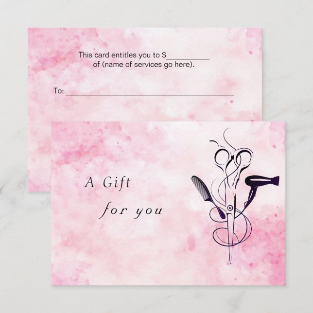 Pink Watercolor Beauty Salon gift certificate (Front/Back)