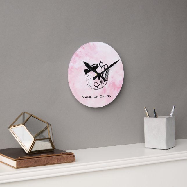 Pink Watercolor Beauty Salon Round Clock (Office)