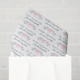 Pink Watercolor Berries Bow Merry Christmas Tissue Paper