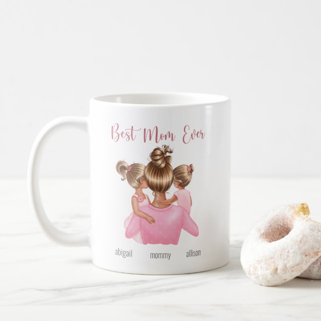 Pink Watercolor Best Mum Ever Personalised Coffee Mug (With Donut)