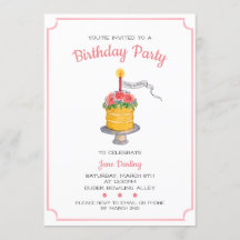 Pink Watercolor Birthday Cake Invitation