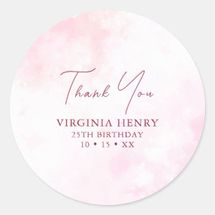 Pink Watercolor Birthday Classic Round Sticker