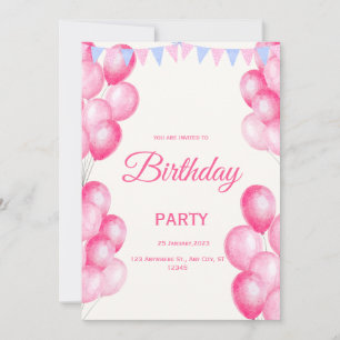 Pink Watercolor Birthday Invitation