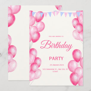 Pink Watercolor Birthday Invitation