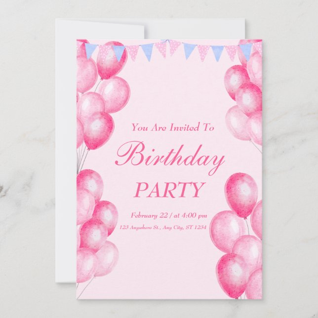 Pink Watercolor Birthday Party Invitation (Front)