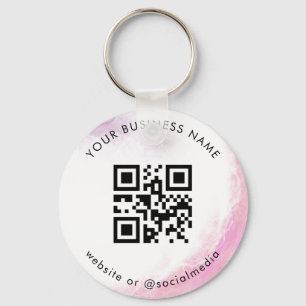 Pink Watercolor Blush Add Custom QR Code Scan Key Ring
