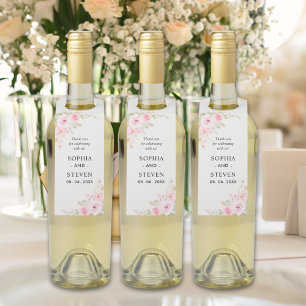 Pink Watercolor Blush Roses Modern Wedding Party Bottle Tag