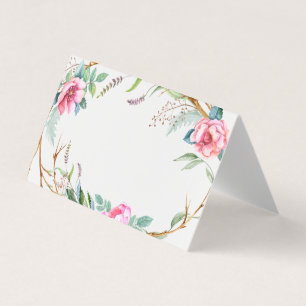 Pink Watercolor Bohemian Wreath Floral Place Card