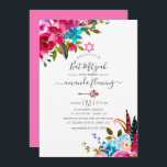 Pink Watercolor Boho Chic Floral Bat Mitzvah Invitation<br><div class="desc">Boho chic hot-pink and turquoise blue watercolor floral bouquets bat mitzvah invitation with elegant handwriting typography.</div>