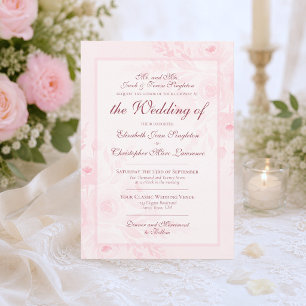 Pink Watercolor Boho Chic Peonies Formal Wedding Invitation