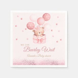 Pink Watercolor Boho Girl Teddy Bear Baby Shower  Napkin