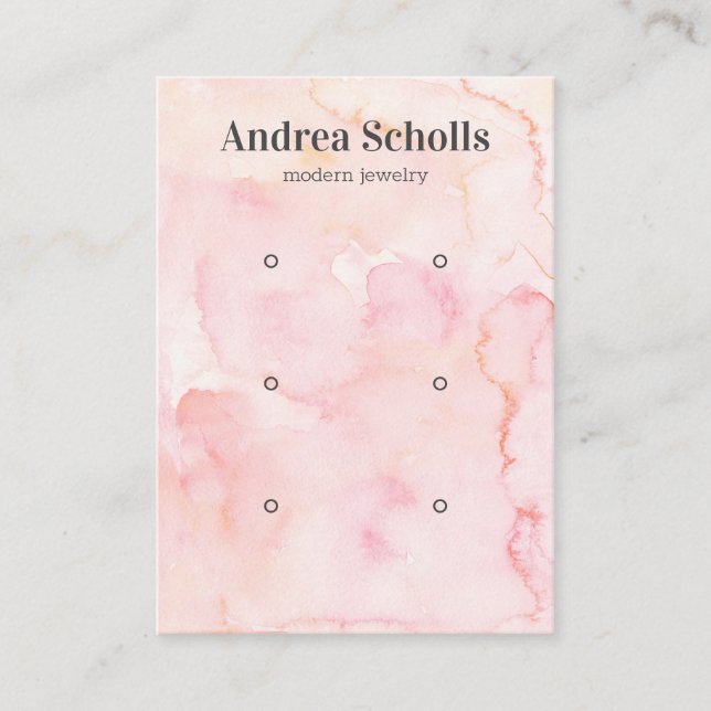 Pink Watercolor Bold Jewellery 3 Earring Display Business Card (Front)