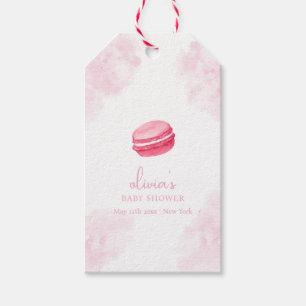 Pink Watercolor Bonjour Bébé Macaron Baby Shower Gift Tags