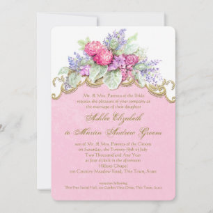 Pink Watercolor Bouquet Wedding Invitation