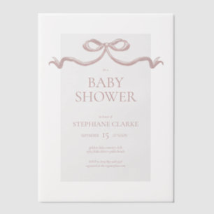 Pink Watercolor Bow Baby Shower Vellum Invitations