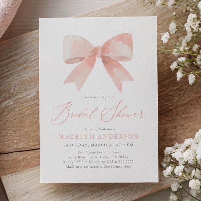 Pink Watercolor Bow Bridal Shower Invitation (Creator Uploaded)