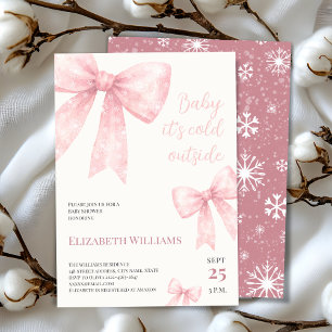 Pink Watercolor Bow cold outside Baby Shower Invitation