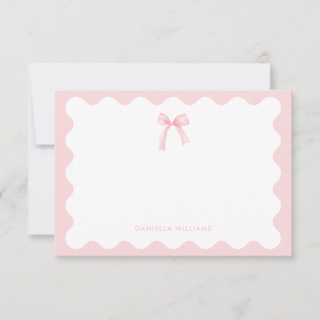 Pink Watercolor Bow Elegant Personalised Note Card (Front)