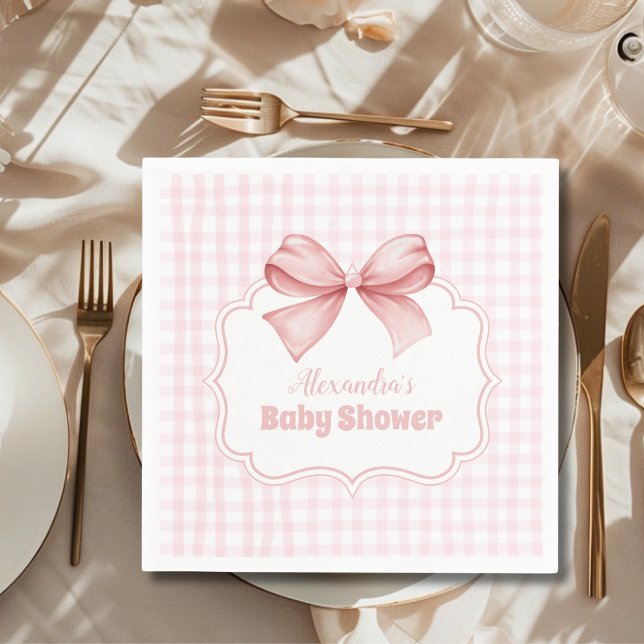 Pink Watercolor Bow Girl Baby Shower  Napkin (Creator Uploaded)