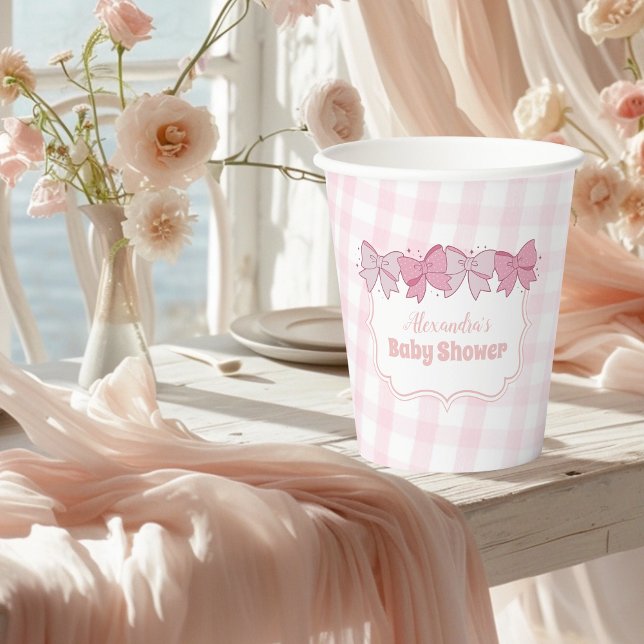 Pink Watercolor Bow Girl Baby Shower  Paper Cups (Creator Uploaded)