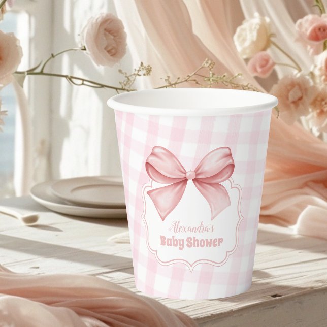 Pink Watercolor Bow Girl Baby Shower  Paper Cups (Creator Uploaded)