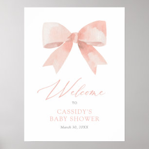 Pink Watercolor Bow Girl Baby Shower Welcome Sign