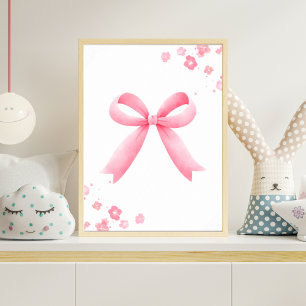 Pink Watercolor Bow Nursery Wall Art Floral Baby