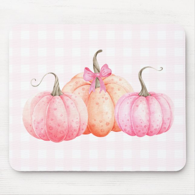 Pink Watercolor Bow Pumpkins For Fall Mouse Mat (Front)