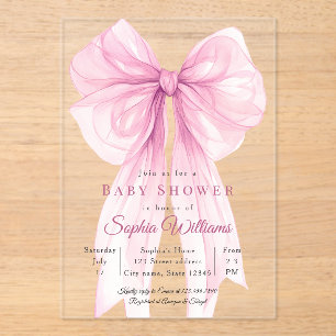 Pink Watercolor Bow & Ribbon Design Acrylic Invitations